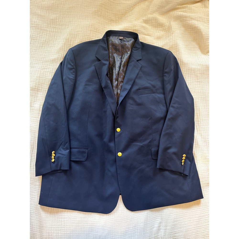 Oak Hill 56L Navy Blue Wool Blazer Gold Button Sport Coat Jacket Italy Old Money